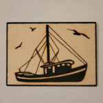 fishing Boat - Solar Pyrography Wooden Plaque - SunFunArt.com