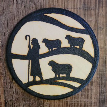 Shepard leading Sheep - solar wood burning