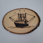 Shrimp Boat Mittie - Solar Pyrography Plaque - SunFunArt.com