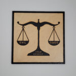 Good vs Evil Balance Scale - Solar Pyrography - SunFunArt.com